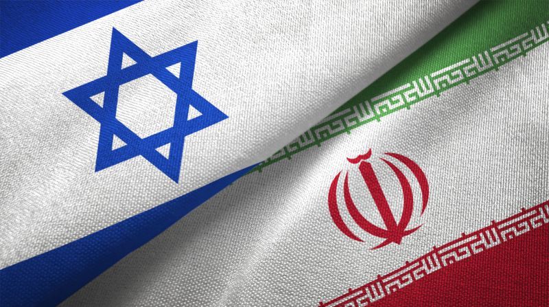 The flags of Israel, up, and Iran. (Graphics: Kurdistan24)