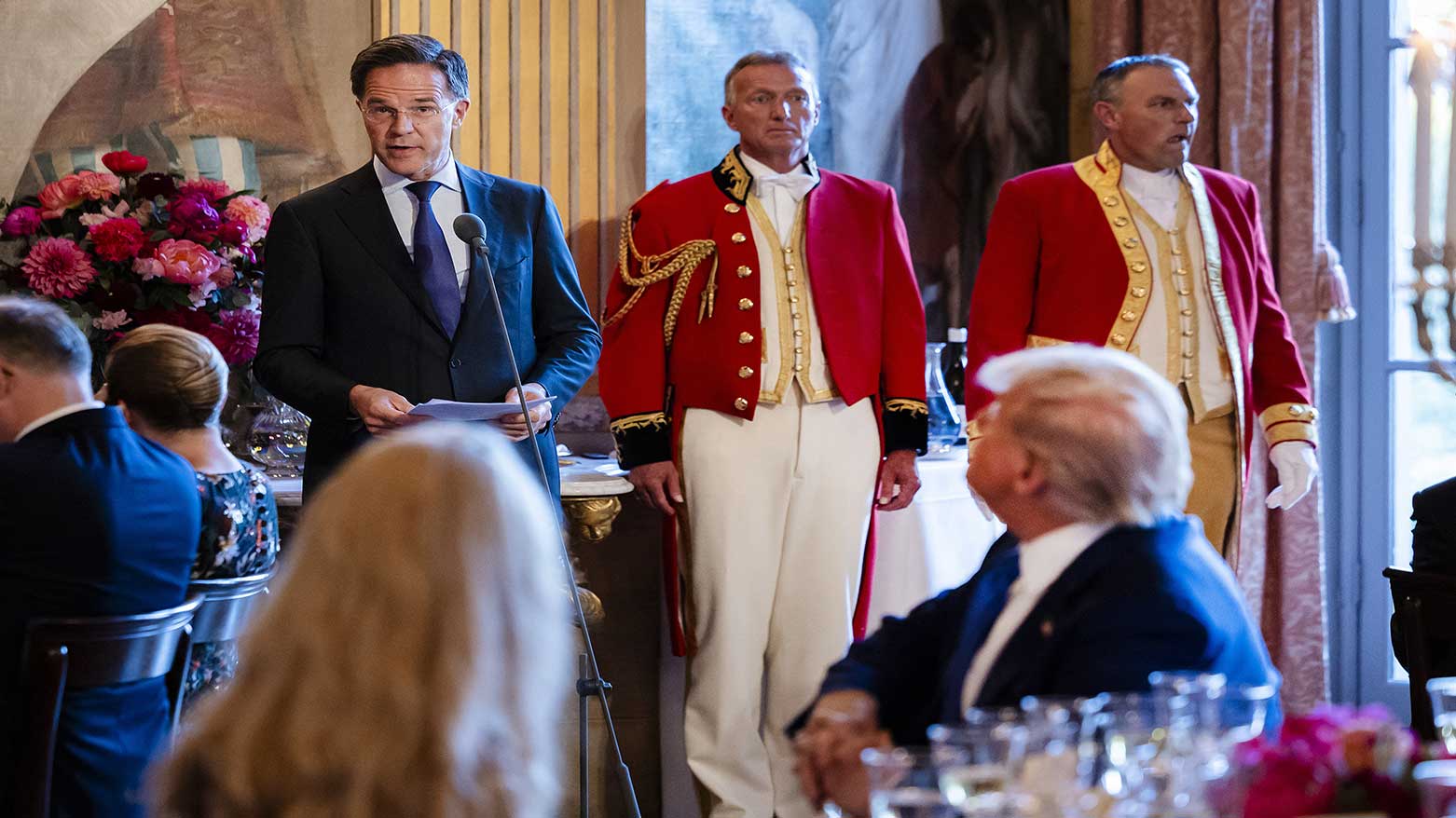 NATO Secretary General Mark Rutte (L) speaks during a heads of state and government dinner, marking the start of the NATO summit in The Hague, on June 24, 2025. (Photo: AFP)
