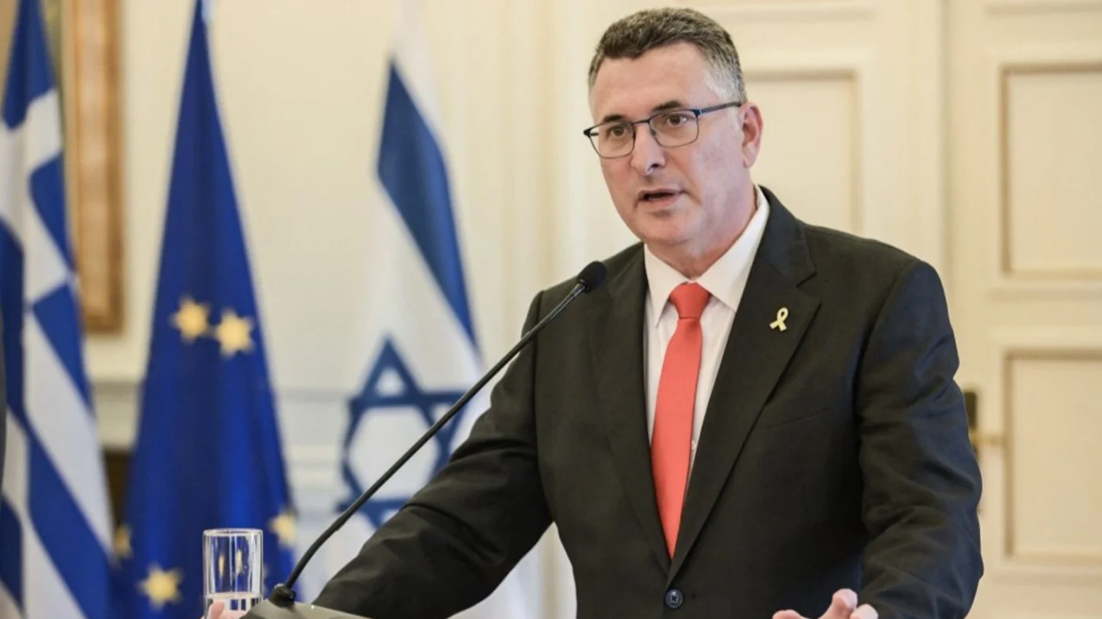 Israel's Minister of Foreign Affairs Gideon Sa'ar speaks during a press conference after a meeting with his Greek and Cypriot counterparts in Athens on Mar. 13, 2025. (Photo: AFP)