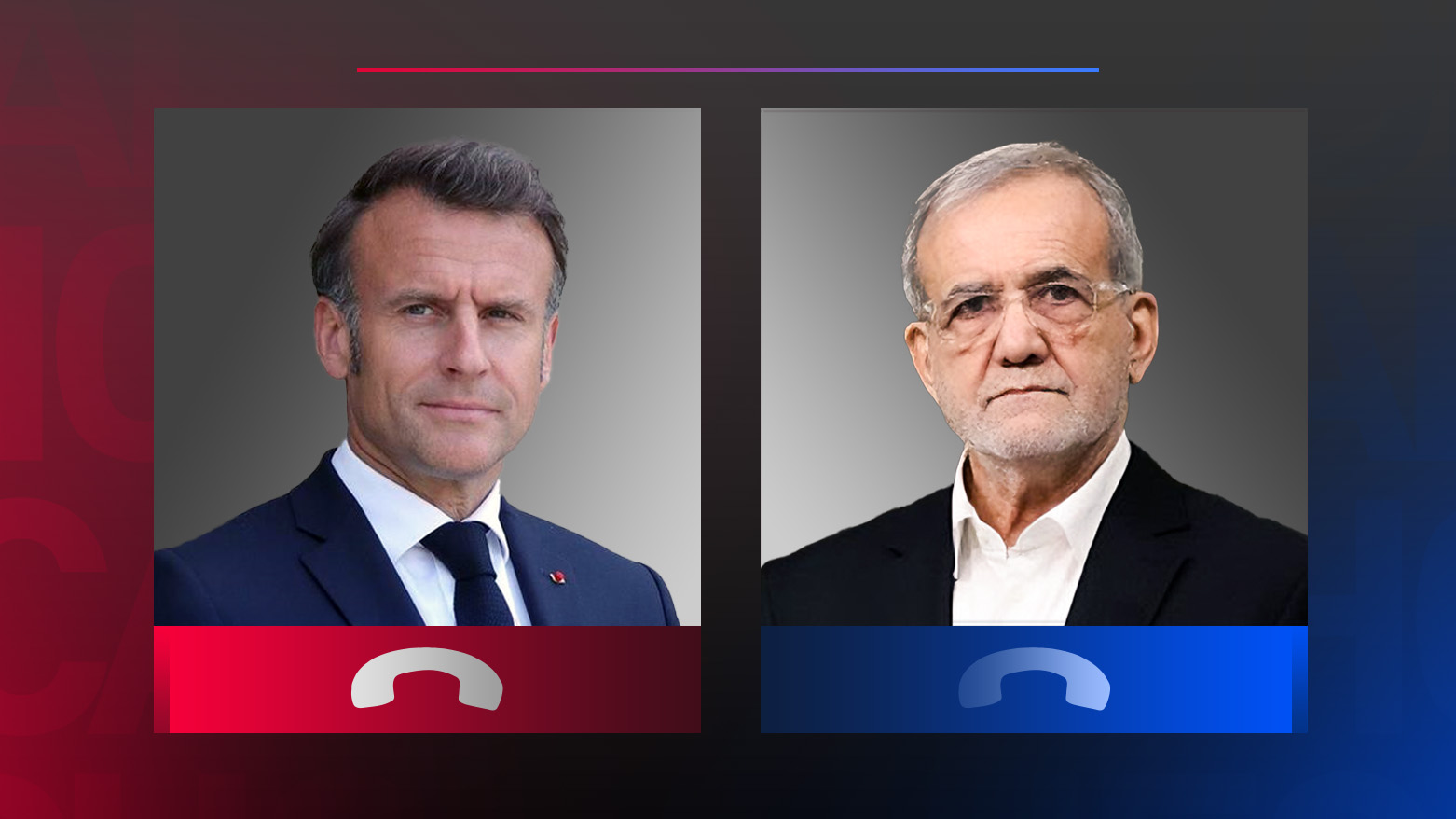 Iranian President Masoud Pezeshkian, (R), French President Emmanuel Macron. (Graphics: Kurdistan24)