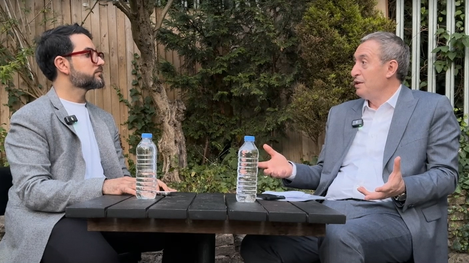 Tuncer Bakırhan (R), co-chair of the DEM Party speaking to Kurdistan24's Dilovan Emadaldin. (Photo: Kurdistan24)