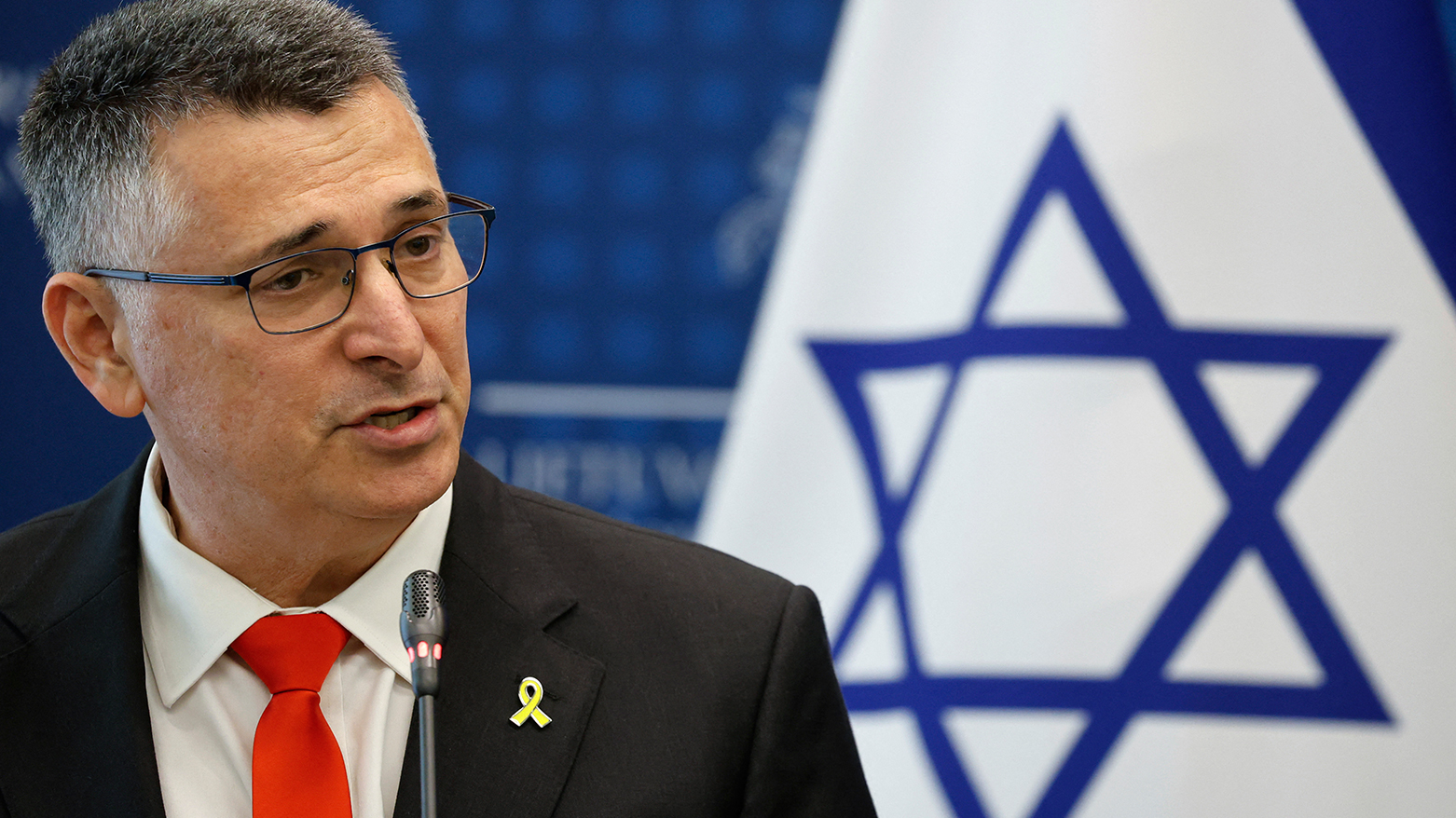 Israel's Foreign Minister Gideon Sa'ar addresses a joint press conference with his Lithuanian counterpart at the Foreign Ministry in Vilnius on July 1, 2025. (Photo: AFP)