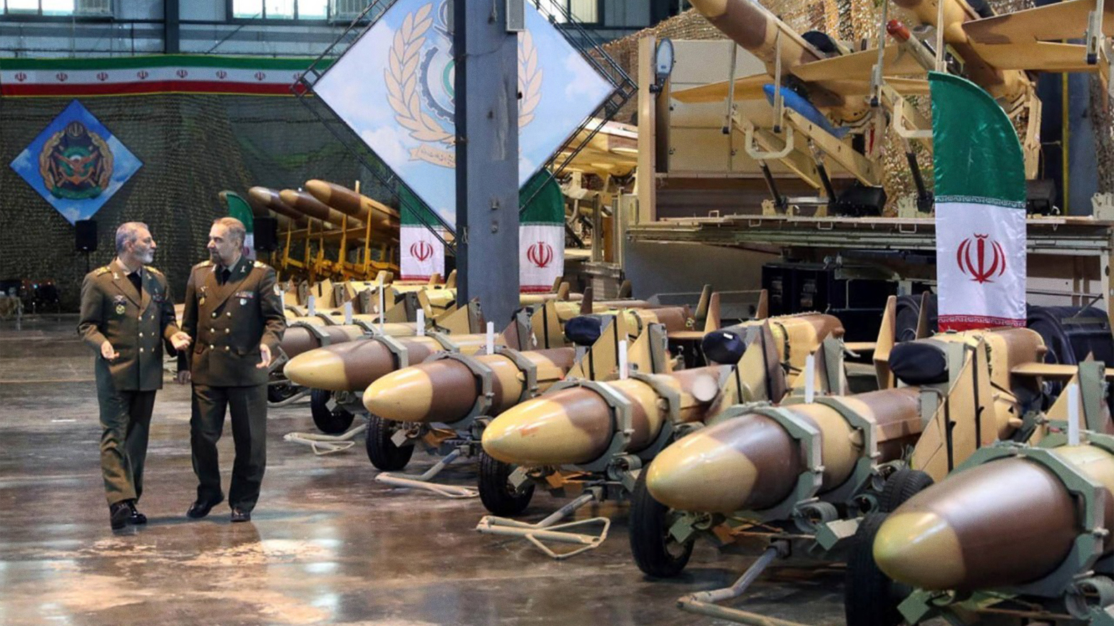Iran’s Former Defense Minister Ashtiani and Army Chief Mousavi inspect new drones in Tehran, Jan. 23, 2024. (Photo: AFP)