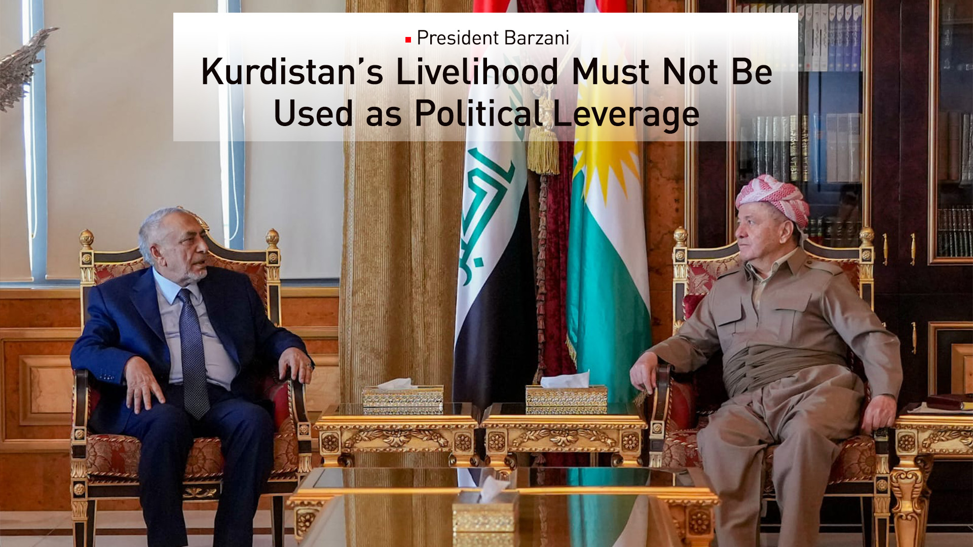 President Masoud Barzani (R) and Iraq's Parliament Speaker Mahmoud al-Mashhadani (L). (Photo: Kurdistan24)
