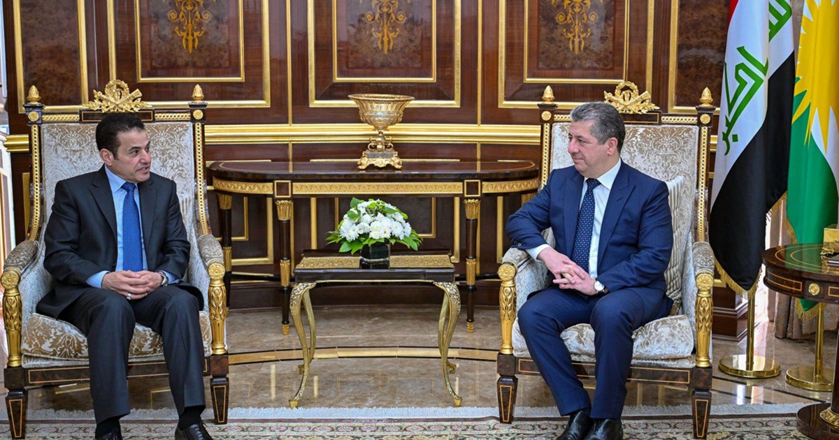 Kurdistan Region Prime Minister Masrour Barzani (right) during his meeting with Iraq’s National Security Advisor Qasim al-Araji, July 9, 2025. (Photo: KRG)