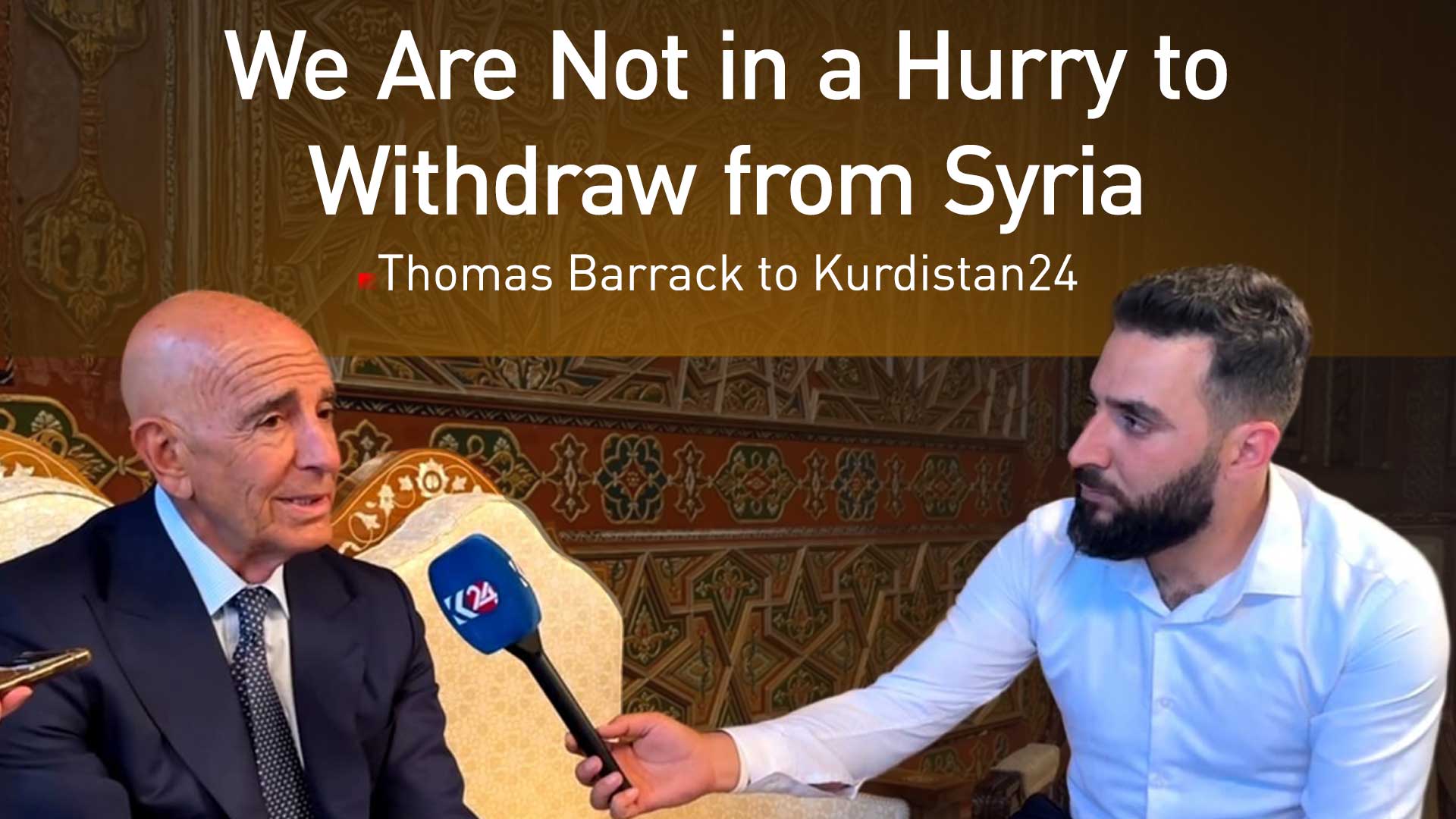 U.S. Special Envoy for Syria, Thomas Barrack (L). Kurdistan24 corresponded in Damascus Anwar Abdel Latif (R). (Graphic: Designed by Kurdistan24)