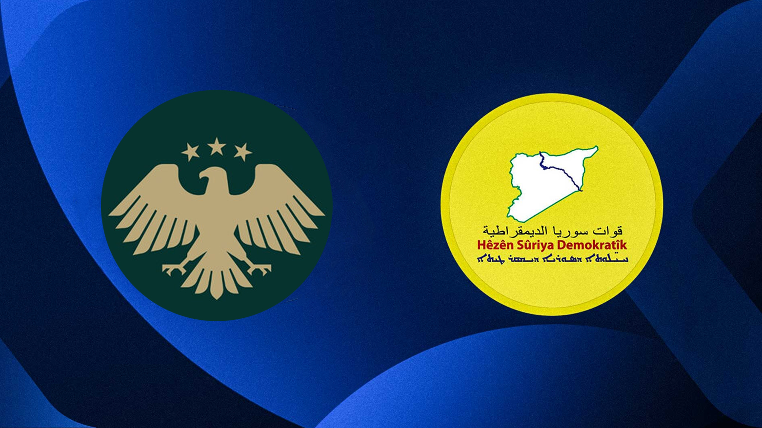 Syria's new Visual identity (L), SDF's logo (R). (Graphic: Designed by Kurdistan24)