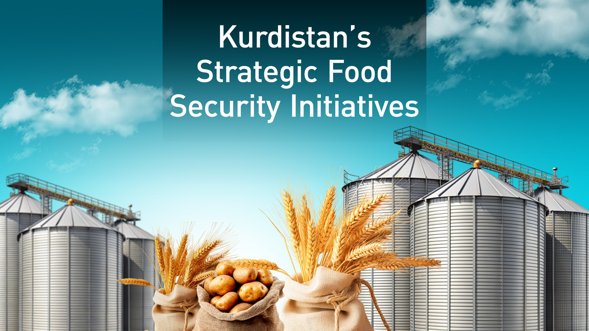 Bags of wheat and potatoes and in the background Number of siloes. (Graphic: Designed by Kurdistan24)