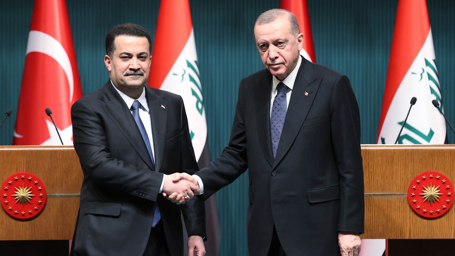 رجب طیب اردوغان، رئیس جمهور ترکیە و محمد شیاع سودانی، نخست‌وزیر عراق