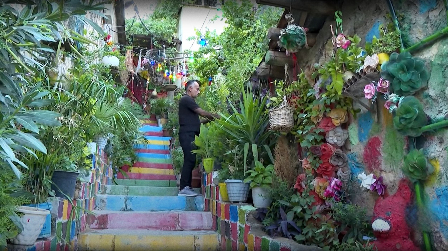 Haval Sabah, transformed his old alley into a beautiful garden with his own resources and donations. (Photo: Kurdistan24)