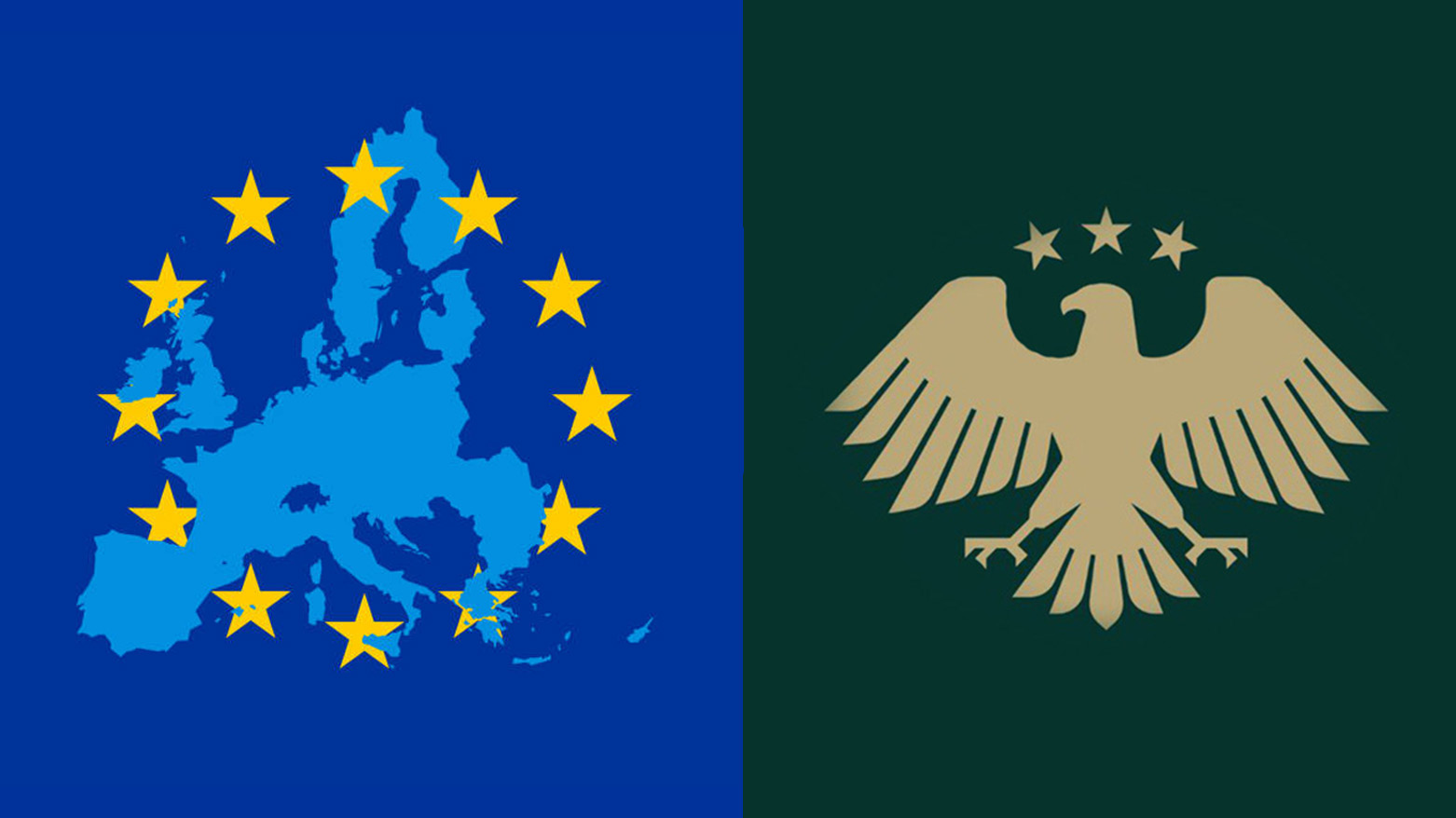 The European Union flag (L), The Syrian state logo (R). (Graphic: Designed by Kurdistan24)