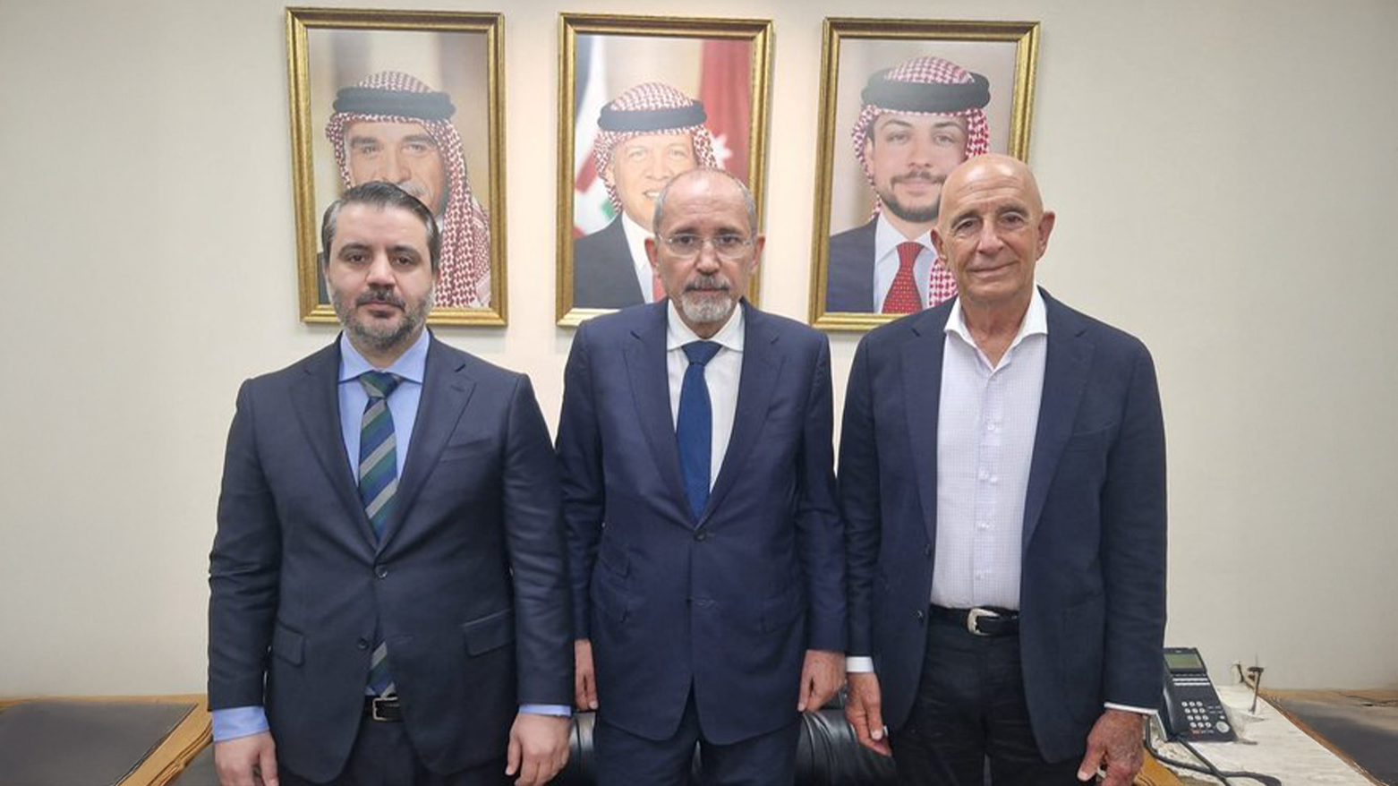 Jordanian DPM and FM Ayman Safadi, (C), Syrian FM Asaad Al-Shaibani, (L), and U.S. Special Envoy for Syria Thomas Barrack, Amman, Jordan, July 19, 2025. (Photo: USG)