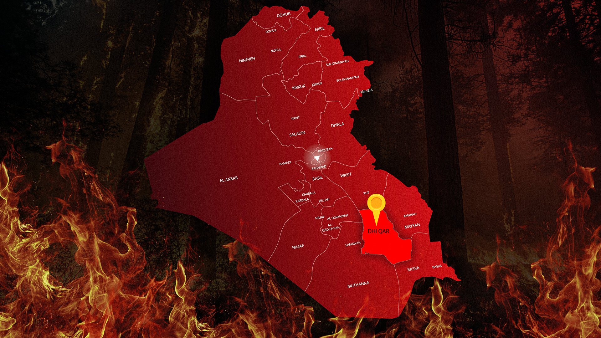 Dhi Qar province is highlighted within the map of Iraq. (Photo: Kurdistan24)