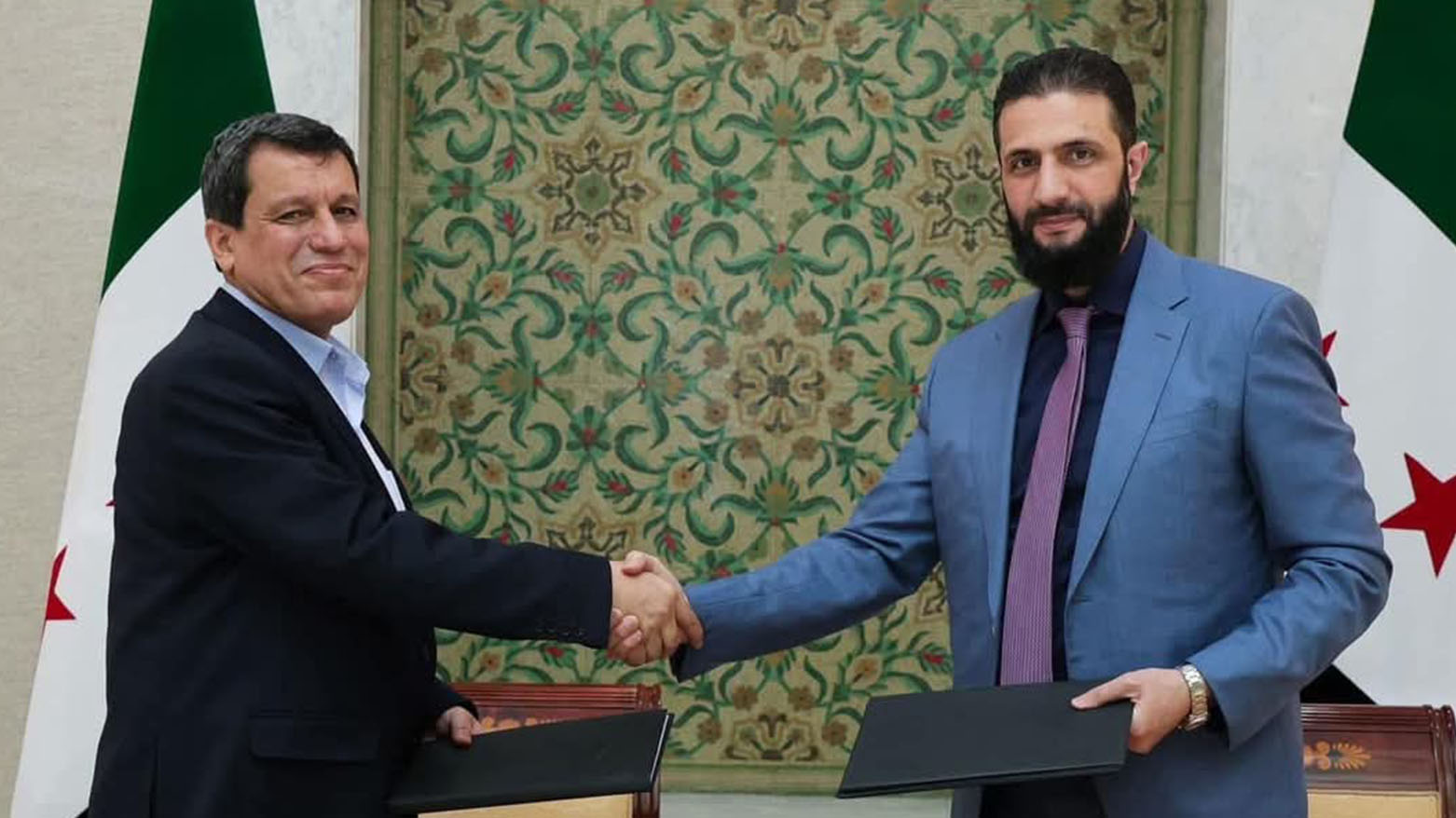 احمد شرع رئیس جمهور سوریە و مظلوم عبدی، فرمانده کل «هسده»