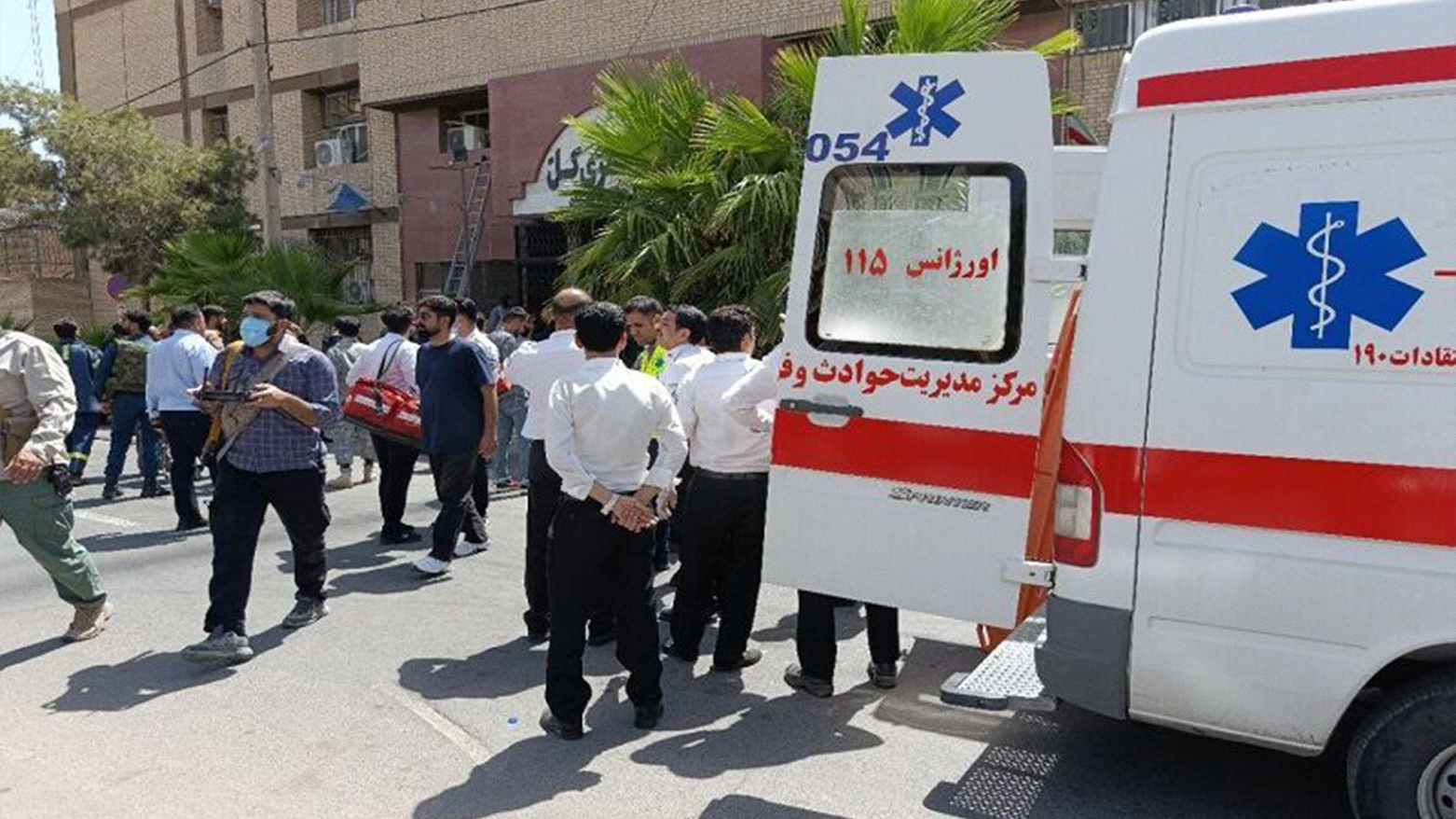 The photo shows emergency staff carrying those injured in a terror attack on Zahedan Judiciary building on July 26, 2025. (IRNA)