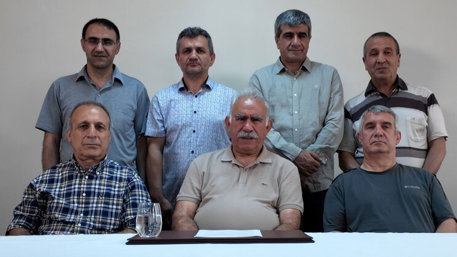 From left standing, Ergin Atabey, Mahmut Yamalak, Zeki Bayhan, Omar hayti Konnar, setting down Abdullah Ocalan (C), Hamili Yildirim (LC), Veysi Aktash (RC).(Photo: ANF news)