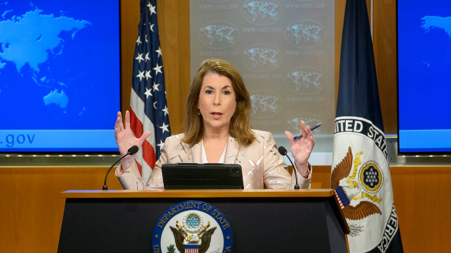 State Department spokesperson Tammy Bruce speaks during a briefing at the State Department, Tuesday, April 15, 2025. (Photo: AP)