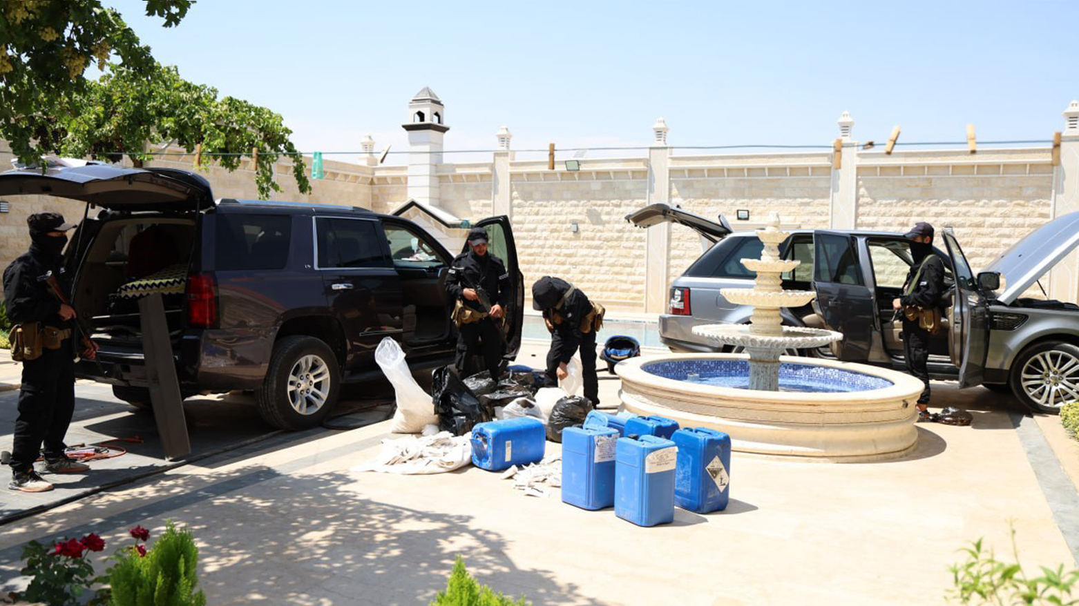 Members of the Syrian General Security collects confiscated Captagon pills. (Photo: SANA)