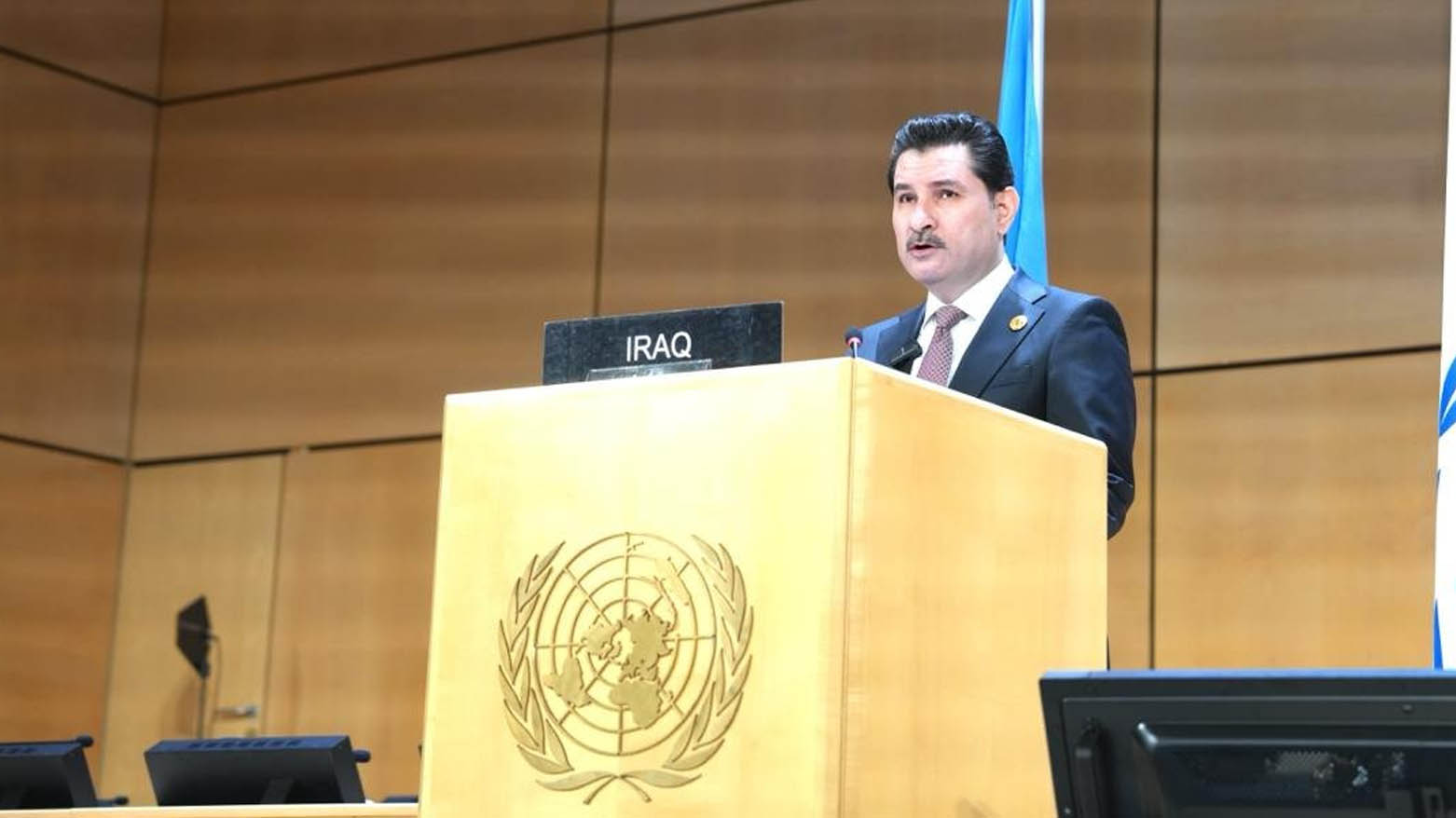 Iraqi Parliament Deputy Speaker Shakhawan Abdullah speaking at the Sixth World Conference of Speakers of Parliament in Geneva, July 31, 2025. (Photo: Submitted to Kurdistan24)