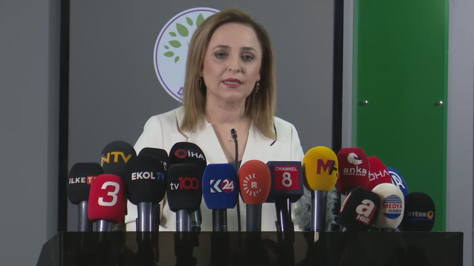 DEM Party spokesperson Aysegul Dogan speaking at the press conference, July 9, 2025. (Photo: Kurdistan24)
