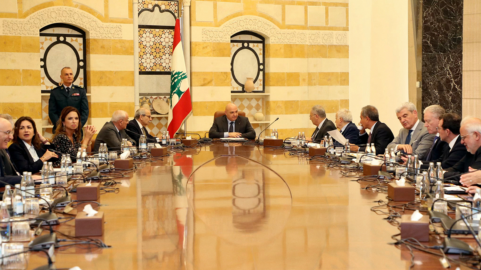 Lebanon's President Joseph Aoun chairs a government meeting at Baabda Palace, Aug. 7, 2025. (AFP)
