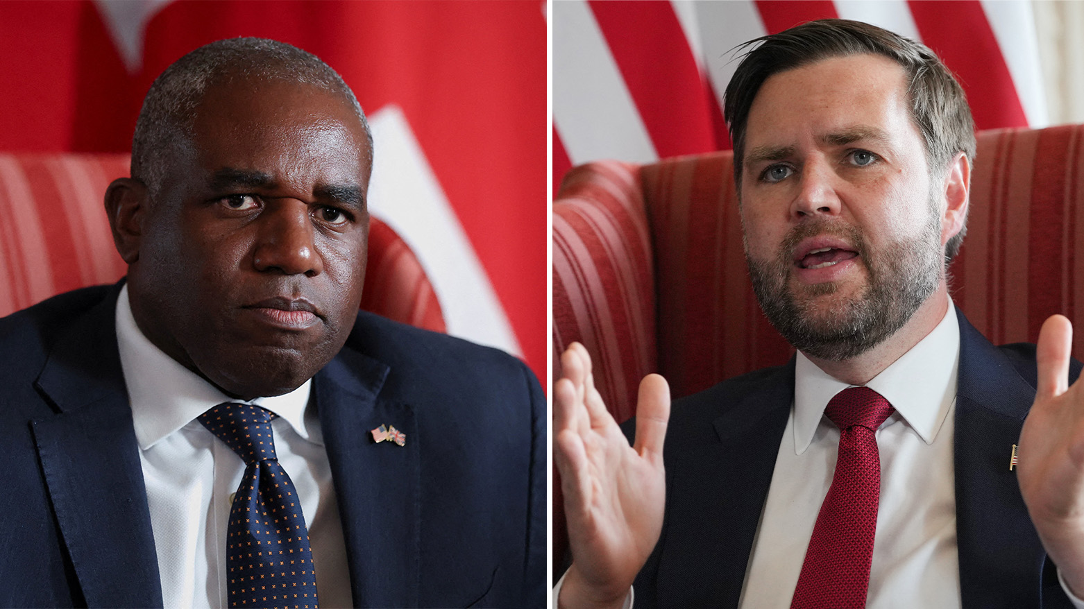 Britain's Foreign Secretary David Lammy (L), US Vice President JD Vance (R), in Chevening, southeast England, on Aug. 8, 2025. (Graphic: Designed by Kurdistan24)