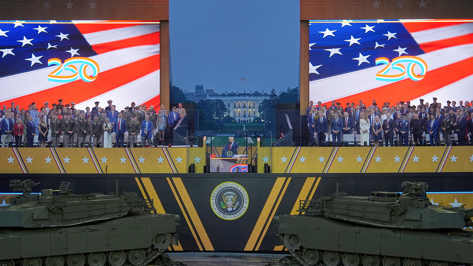 President Donald Trump speaks during a military parade commemorating the Army's 250th anniversary, Saturday, June 14, 2025, in Washington. (AP)