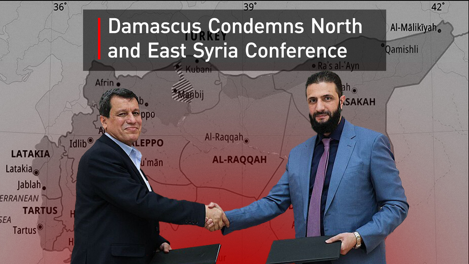 SDF commander Mazloum Abdi (L), Syrian Interim President Ahmed al-Sharaa (R). (Kurdistan24)