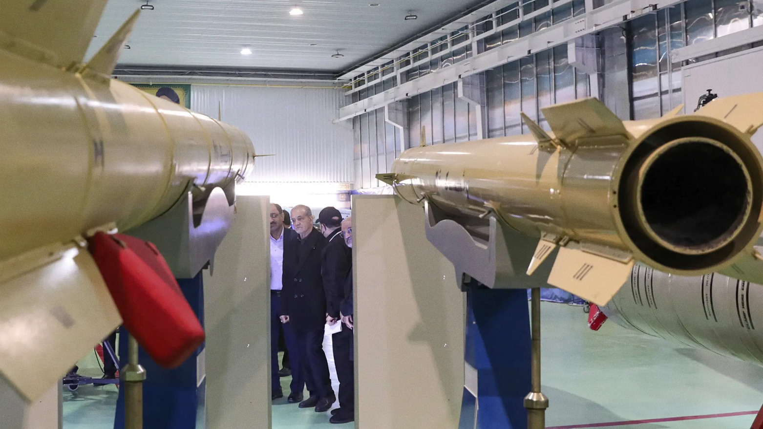 Iran's President Masoud Pezeshkian visits a defence and space achievements exhibition in Tehran, Feb. 2, 2025. (AFP)