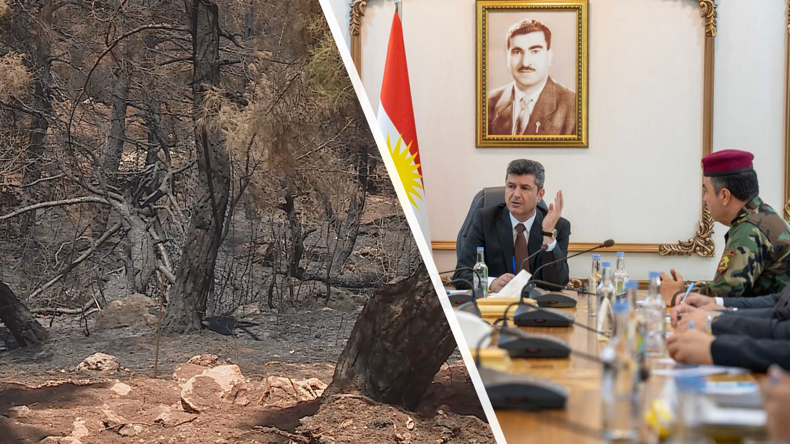 کۆبوونەوەی پارێزگاری دهۆک (ڕاست) و سووتانی ئاقاری ناحیەی زاویتە (چەپ)