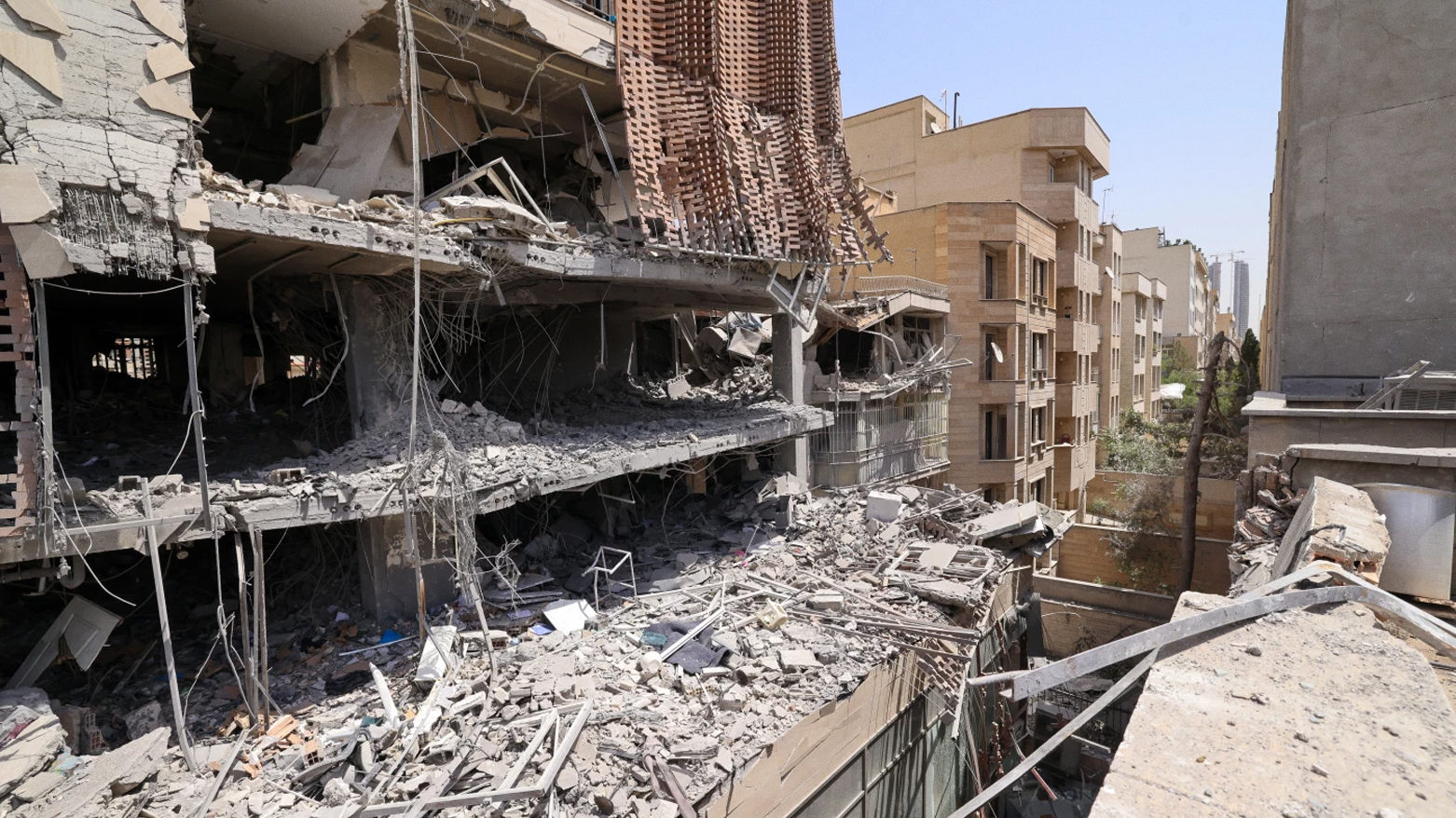 This picture shows a destroyed residential building that was hit in an Israeli strike, in Tehran, on June 25, 2025. (AFP)