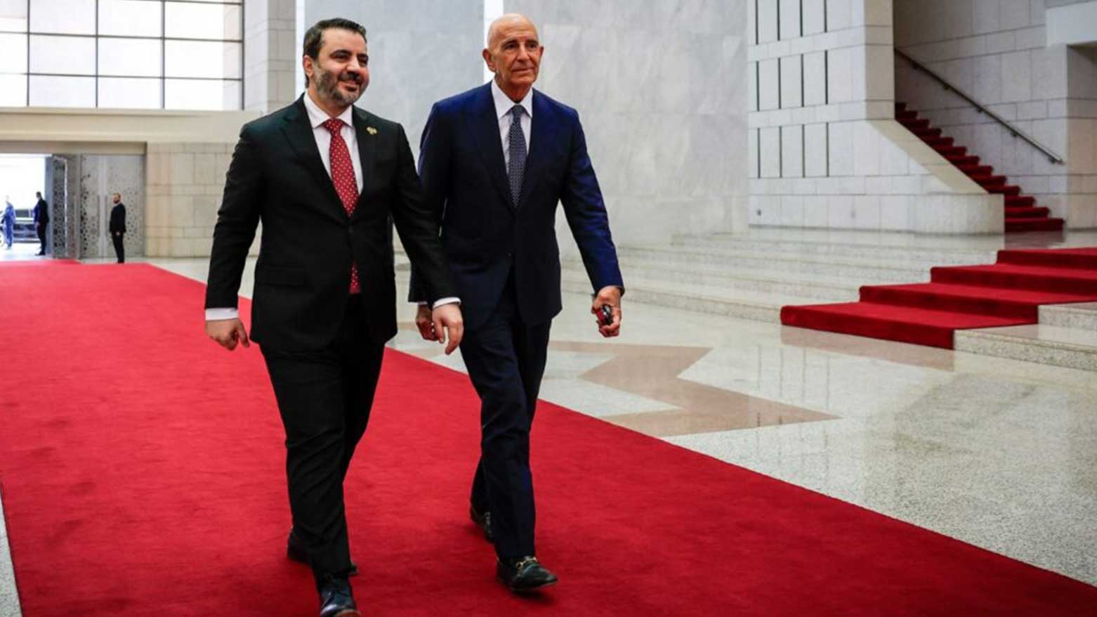 Syrian Foreign Minister Asaad al-Shaibani receives U.S. special envoy Tom Barrack in Damascus, July 9, 2025. (Photo: Syrian Ministry of Foreign Affairs)