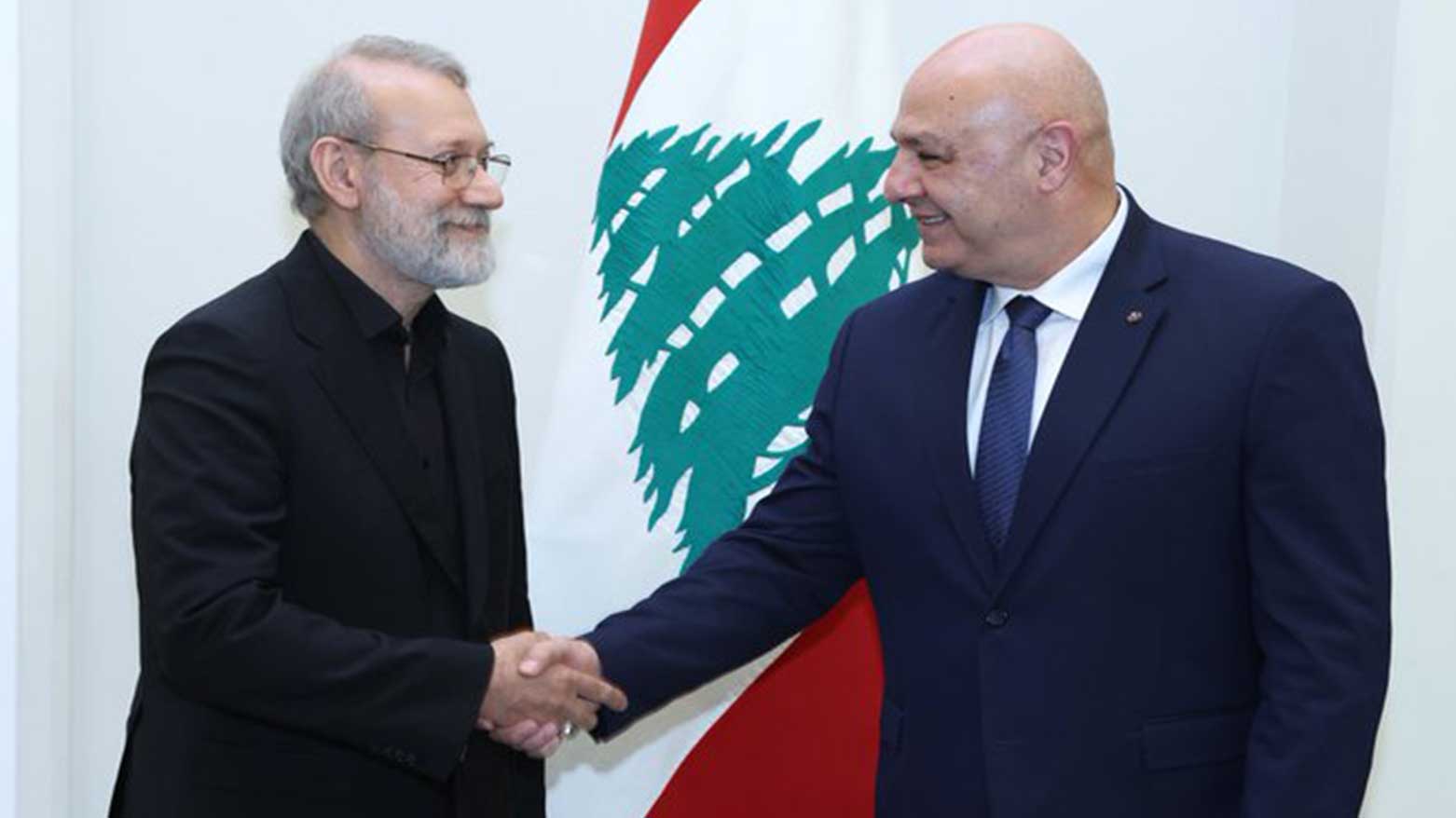 Lebanese President Michel Aoun, (R), Ali Larijani, SG of Iran's SNSC, in Beirut, August 13, 2025.