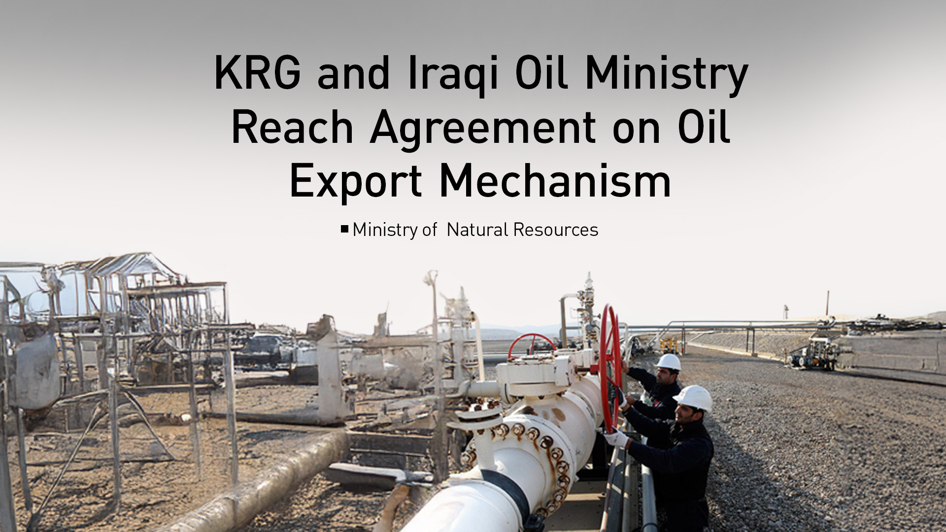 Two petroleum technicians opening oil pipeline valves. (Graphic: Kurdistan24)