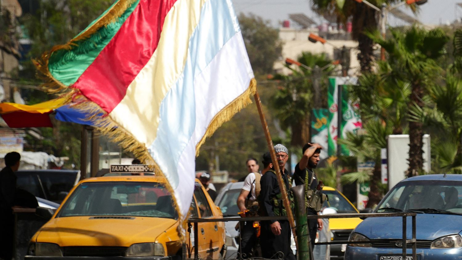 Druze forces guard Jaramana near Damascus after sectarian clashes, Apr. 29, 2025. (AFP)
