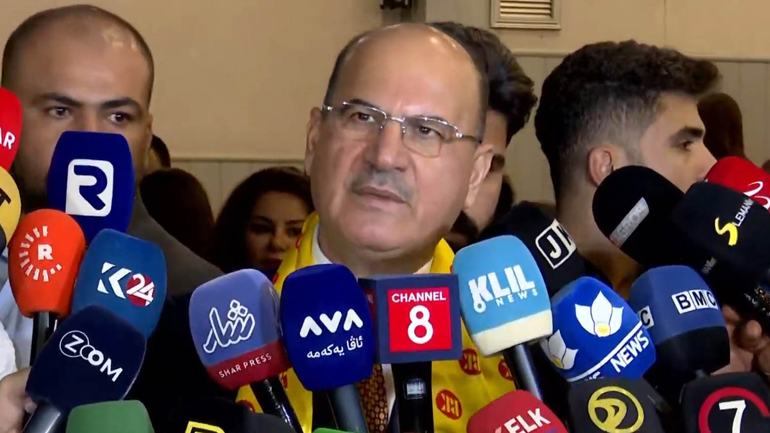 Ali Hussein, head of the KDP's organizational office for Sulaimani, Halabja, and Raparin, speaking to a press conference, August 16, 2025. (Photo: Kurdistan24)