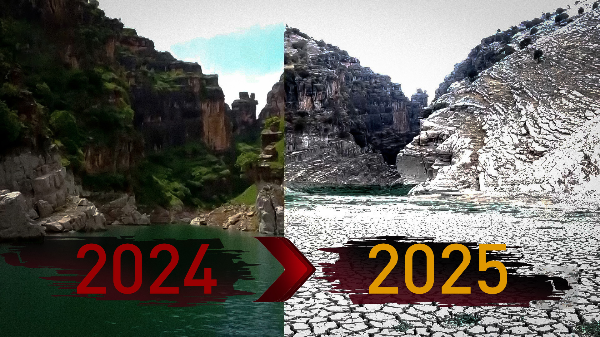 The impact of water shortage between 2024 and 2025 in the Sulaimani province. (Photo: Designed by Kurdistan24)