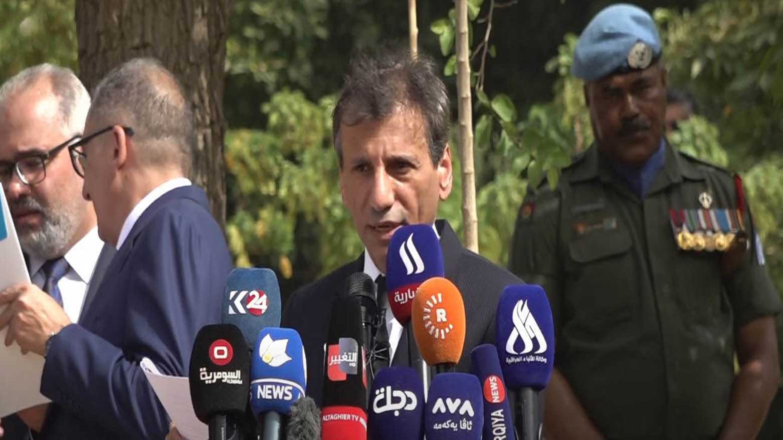Mohamed al-Hassan, the Special Representative of the UN Secretary-General for Iraq and head of UNAMI, speaking to a press conference in Baghdad, August 19, 2025. (Photo: Kurdistan24)