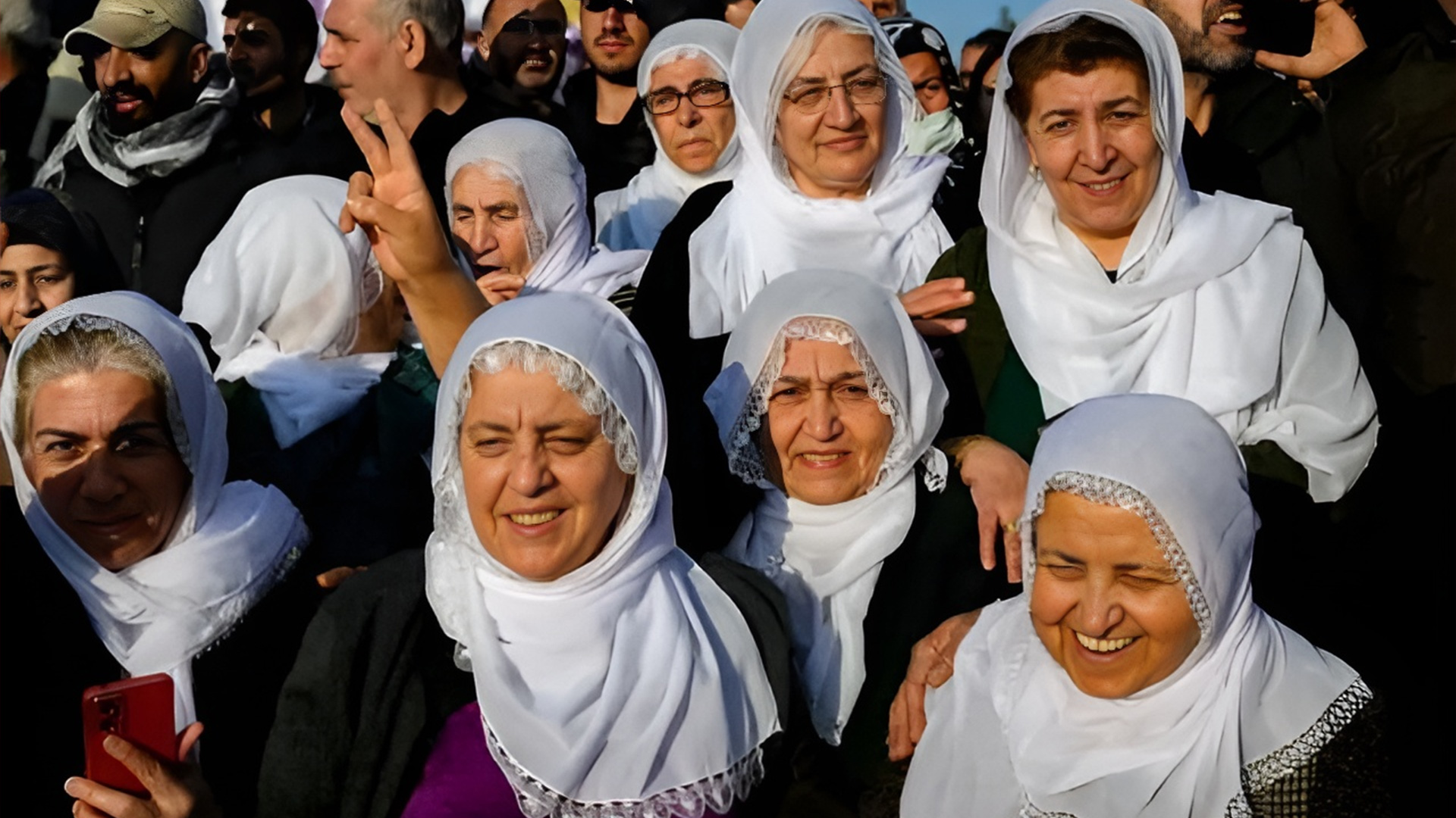 Supporters react after jailed leader of the Kurdistan Workers' Party Abdullah Ocalan, called on the Kurdistan Workers' Party to disarm itself in Diyarbakir, Turkey, on Feb. 27, 2025. (AFP)