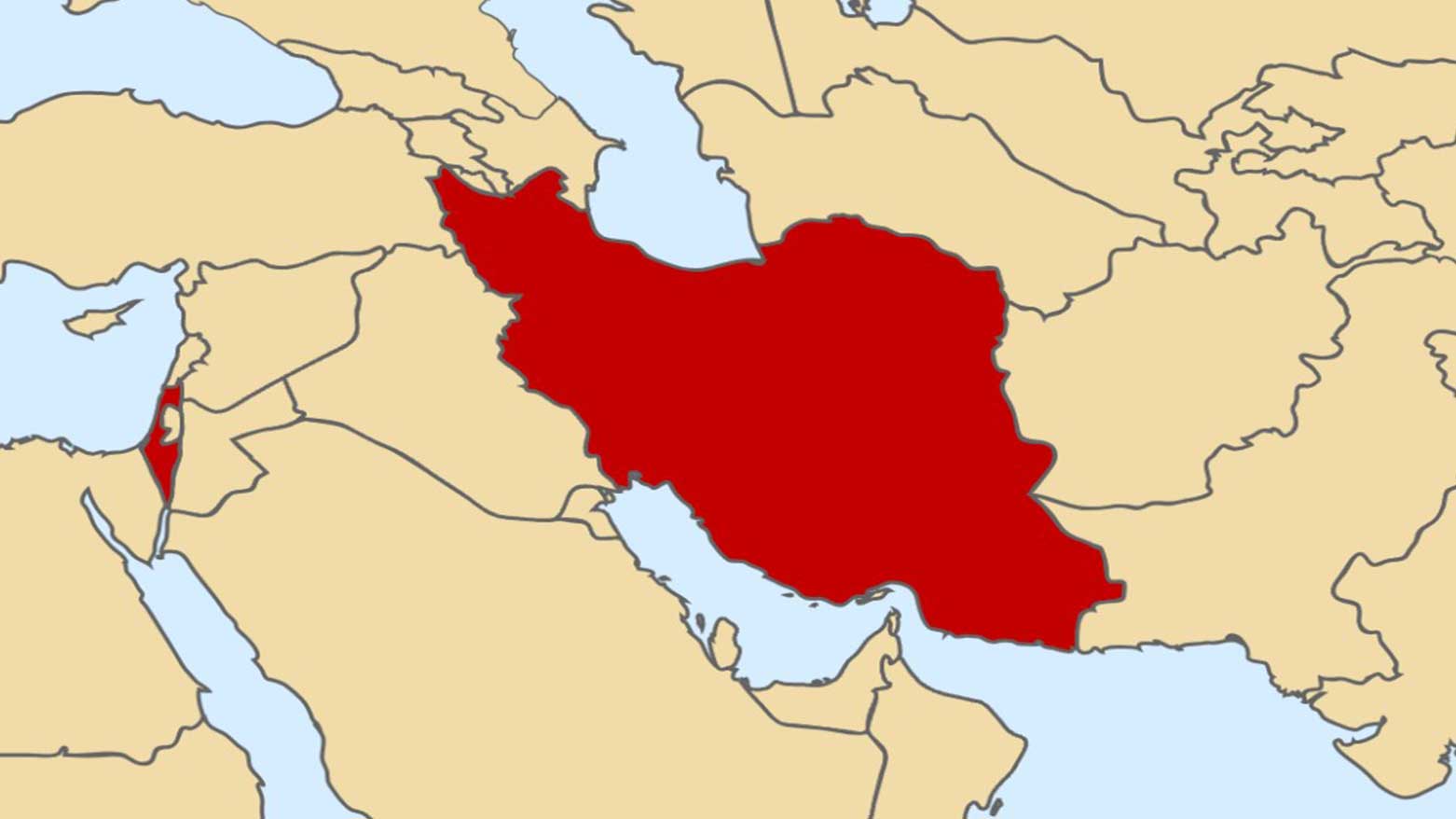A regional map highlighting Iran (R) and Israel (L) in red, two countries at the center of recent escalating tensions and military confrontations. (Graphics: Kurdistan24)
