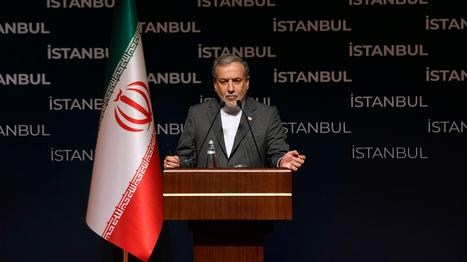 Iranian Foreign Minister Abbas Araghchi attends a news conference in Istanbul, Turkey, Sunday, Jun. 22, 2025. (AP)