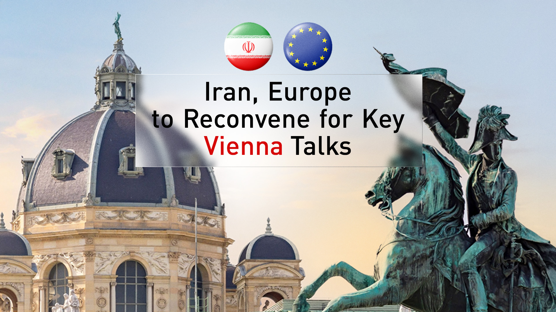 The photo shows Vienna’s Heldenplatz Square with the flags of Iran and the EU. (Graphics: Kurdistan24)