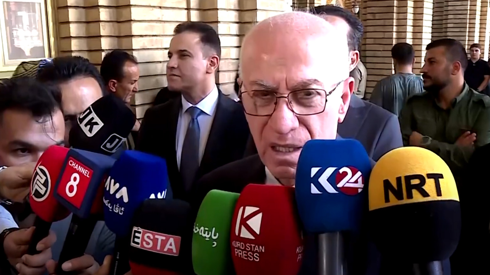 Mahmoud Mohammed, spokesperson for the Kurdistan Democratic Party (KDP), speaking at the presser, Aug. 25, 2025. (Photo: Kurdistan24)