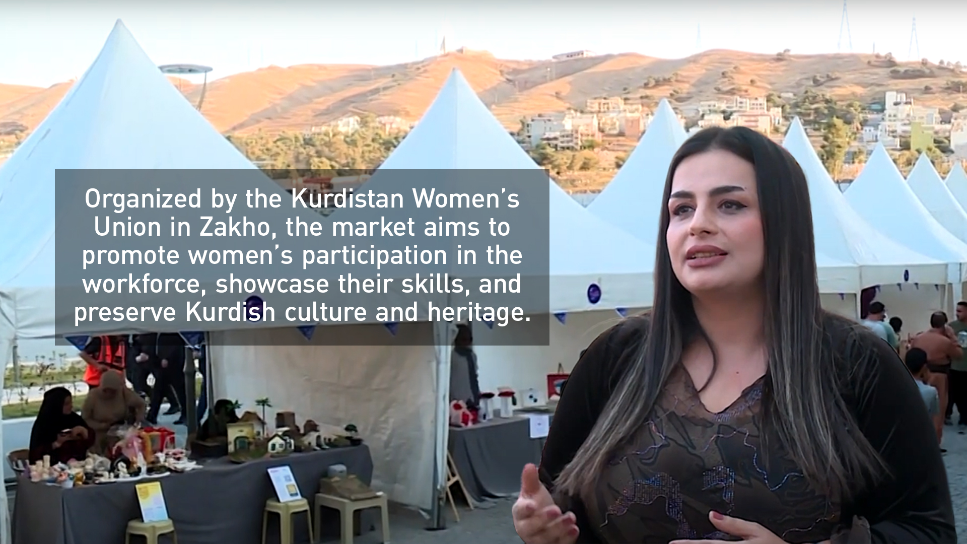 Siham Salah, secretary of the Women’s Union in Zakho speaking to Kurdistan24 at the Zakho Women’s Market, August 30, 2025. (Photo: Kurdistan24)
