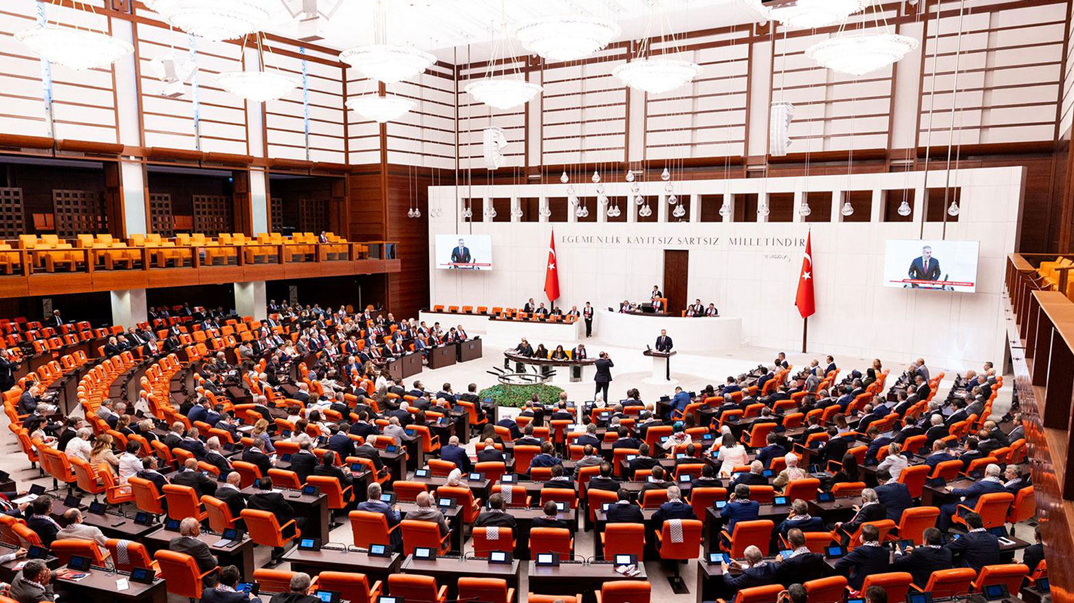 Turkey's Foreign Minister Hakan Fidan giving a speech at the Grand National Assembly of Turkey, Aug. 29, 2025. (Photo: AFP)