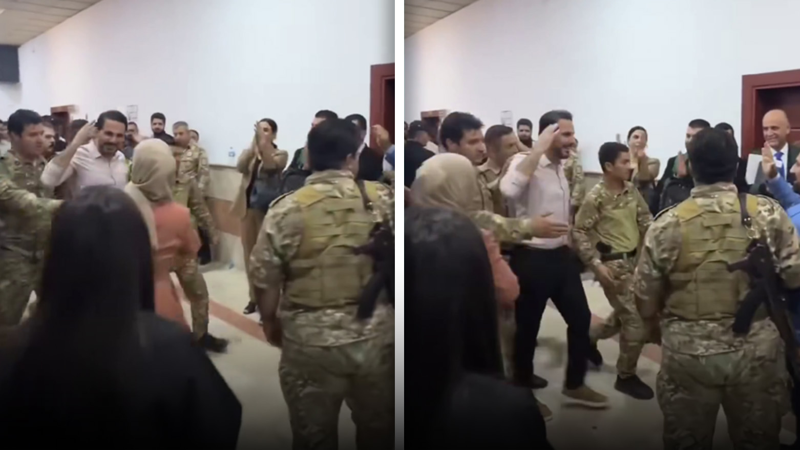 Shaswar Abdulwahid, leader of the New Generation Movement, walks with guards in a corridor of Sulaimani Court, August 2025. (Combo photos: Social Media)