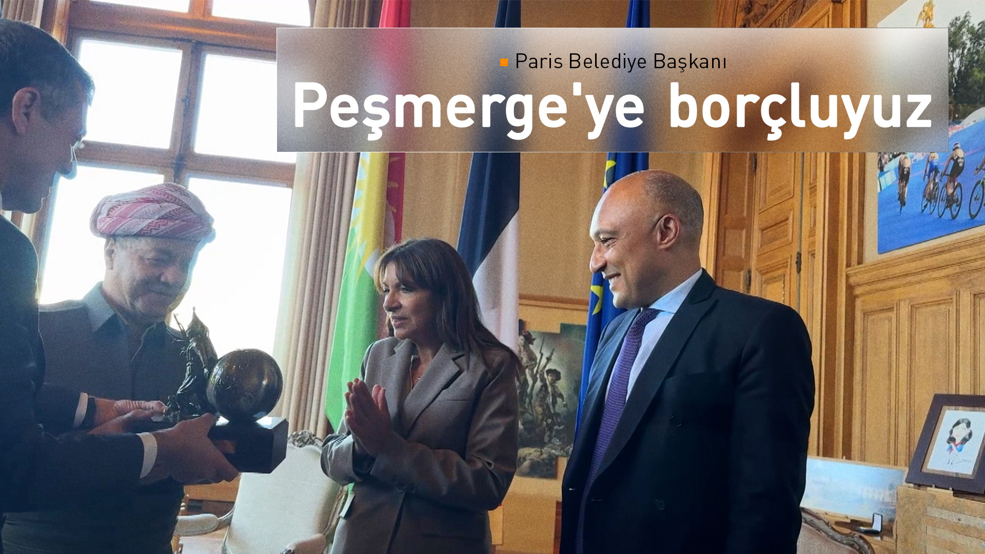 Başkan Barzani, Peşmerge kahramanlık sembolünü Paris Belediye Başkanı'na takdim etti