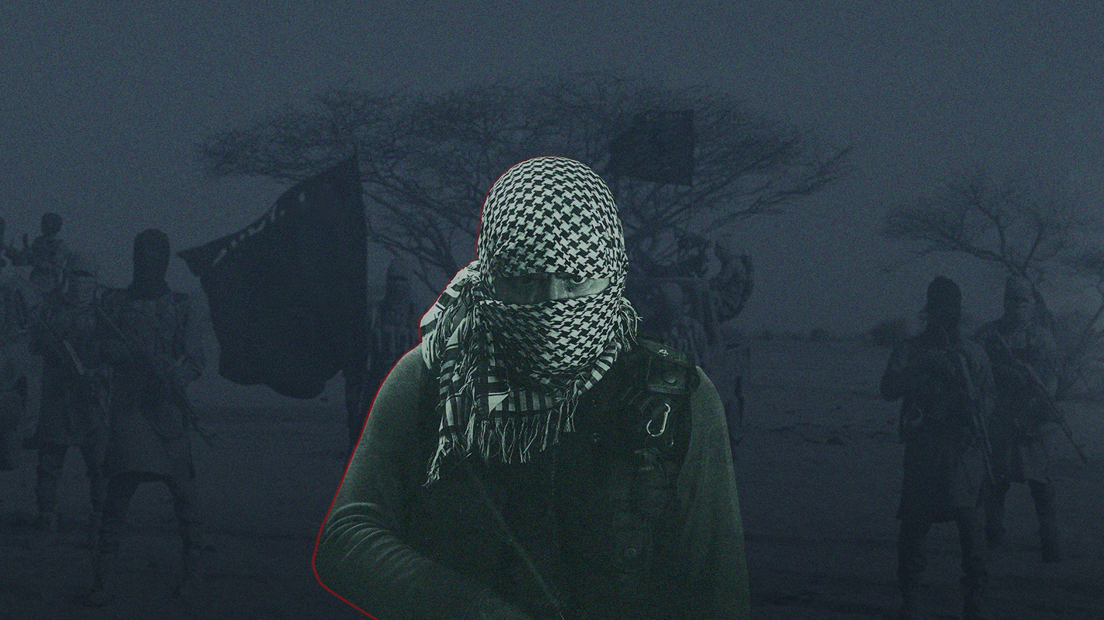 The image features a stylized illustration of a masked ISIS militant. (Photo: Trends Research & Advisory)