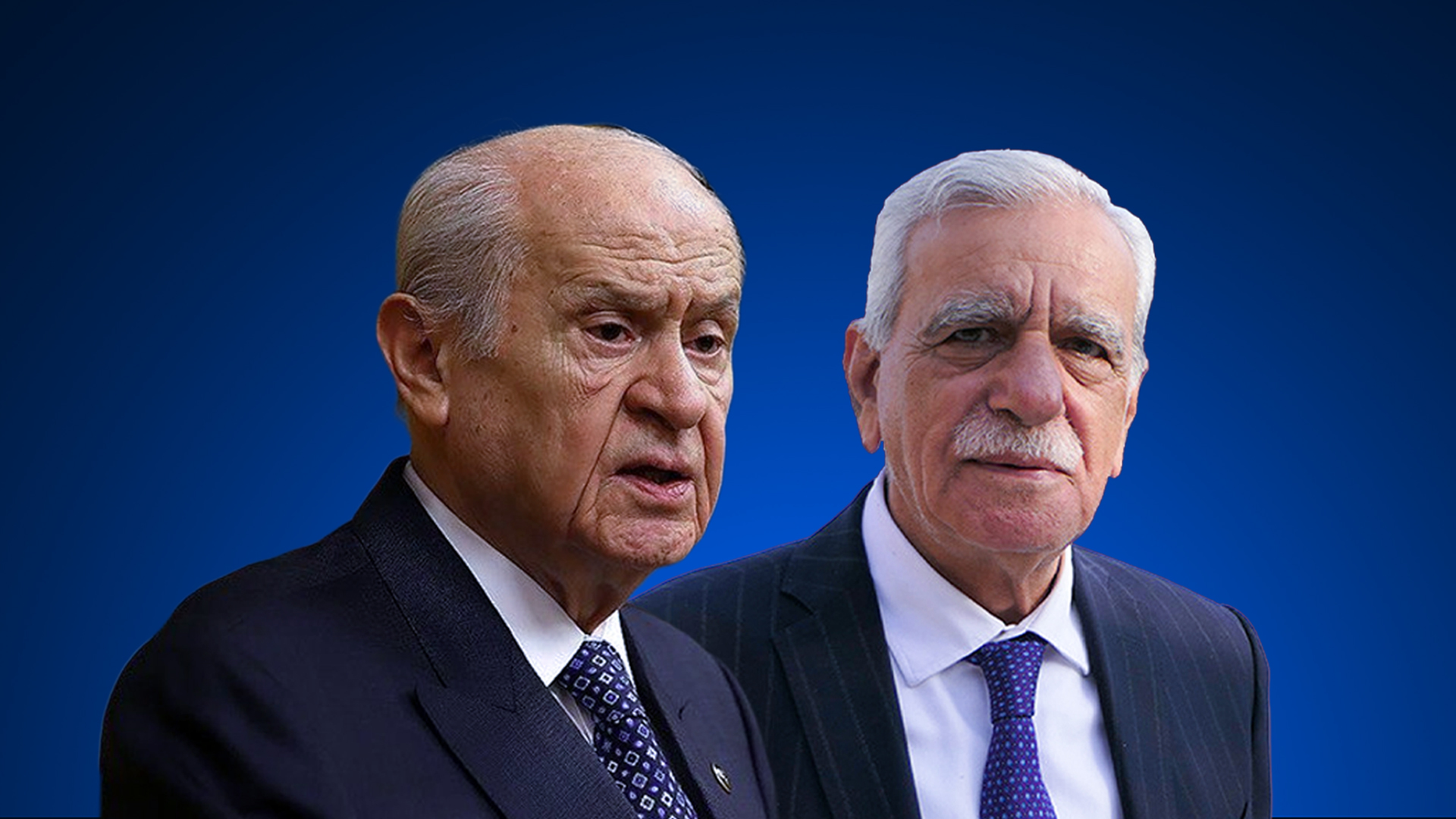 Devlet Bahçeli, leader of MHP (L), Ahmet Türk member of Imrali delegation (R). (Graphic: Kurdistan24)