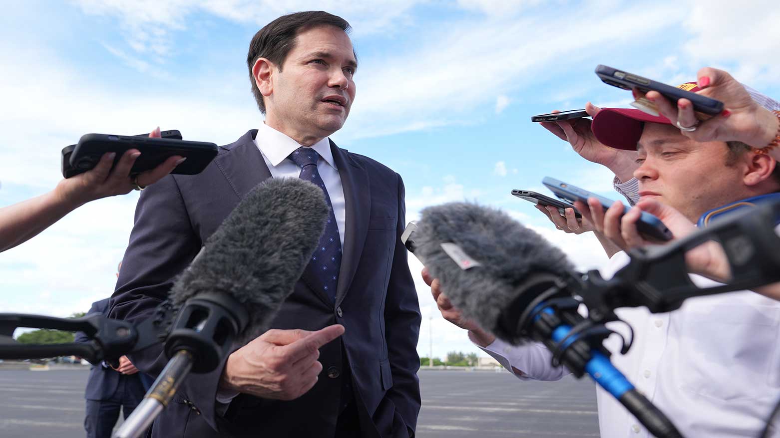 U.S. Secretary of State Marco Rubio speaks to reporters before boarding his plane in Homestead, en route to Mexico City, Sept. 2, 2025. (Photo: AP)